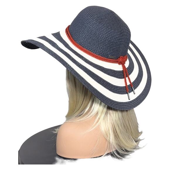 Striped Black and White Sun Hat with Red Accent - Picture 9 of 14